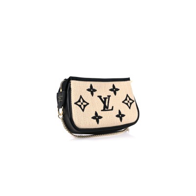 LOUIS VUITTON COTTON MONOGRAM GIANT MINI POCHETTE ACCESSORIES BEIGE BLACK M82472 (15.5*10.5*4cm)